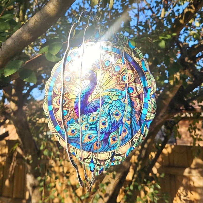 PUCPAM Peacock Wind Spinner, 3D Hanging Stainless Steel Garden Spinner, Wind Spinner Hanging for Outdoor & Indoor Décor, Unique Gifts for Yard Garden Decoration or Patio Décor (Peacock) - Image 2